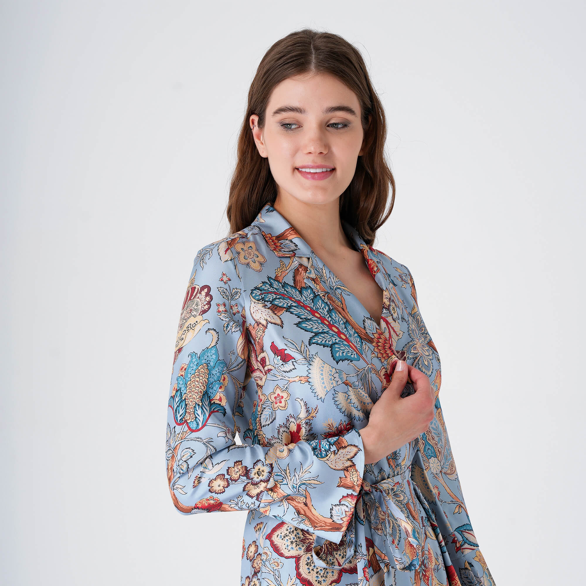 Etro - Blue Floral Bird Print Silk Dress